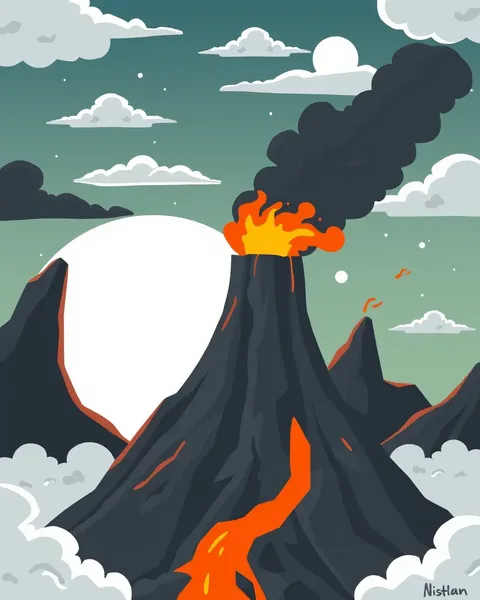 Images de cartoons de volcans : éruptions de coloris vives