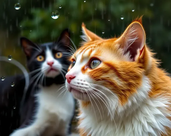 Images de chiens et de chats sous la pluie dans une tempête