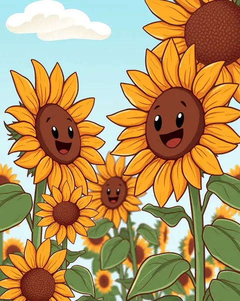 Images de fleurs de soleil cartoon aux couleurs vives