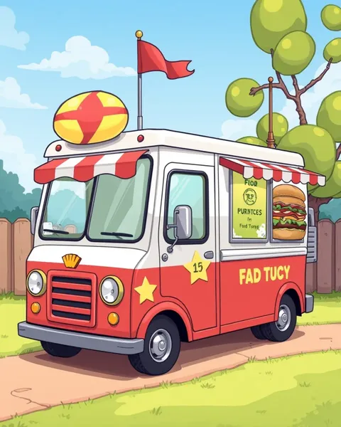 Images de food truck cartoon avec des mets appétissants à l'intérieur