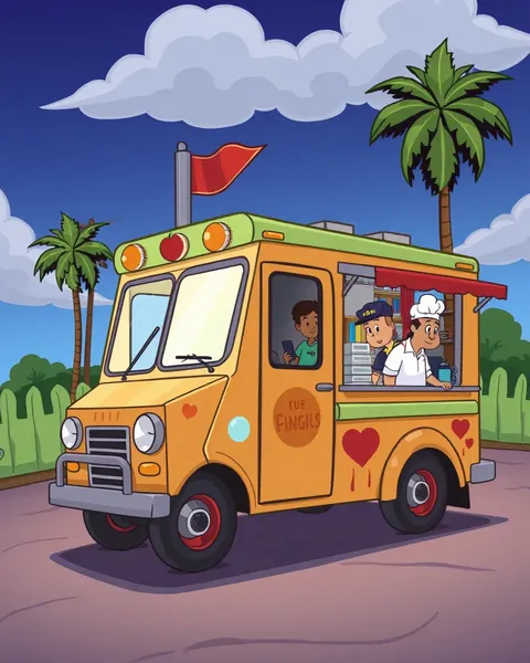 Images de food truck de cartoon montrant des délices colorés