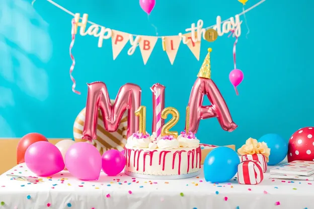 Images de fête d'anniversaire colorées pour Mia