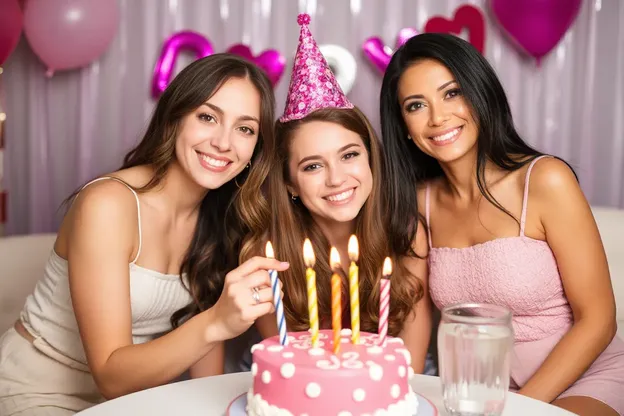 Images de fête pour le jour de naissance d'une fille avec chapeaux et pétards