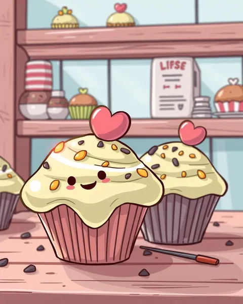 Images de muffins cartoon : Gâteaux sucrés sous forme de cartoon