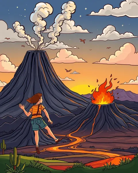 Images de paysages volcaniques en cartoon