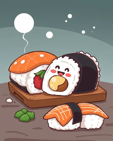 Images de sushi de cartoons avec illustrations fantaisistes