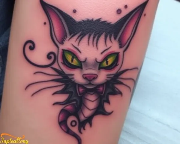 Images de tatouage du chat de Cheshire avec charme jouisseur et espiègle