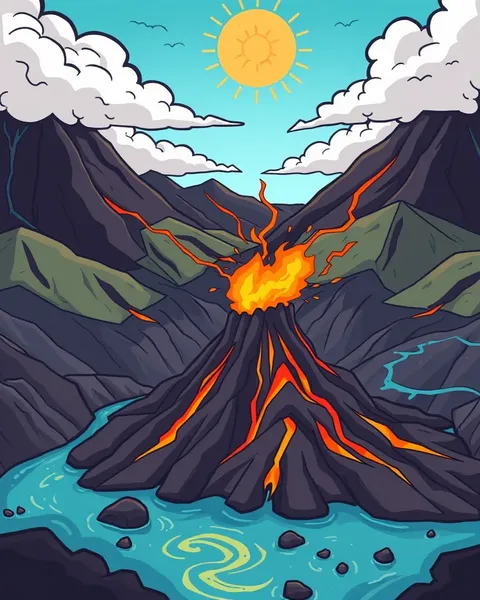 Images de volcan dramatique de cartoon pour l'illustration de livre