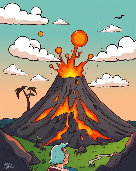 Images de volcan en cartoon pour le concept de court-métrage animé