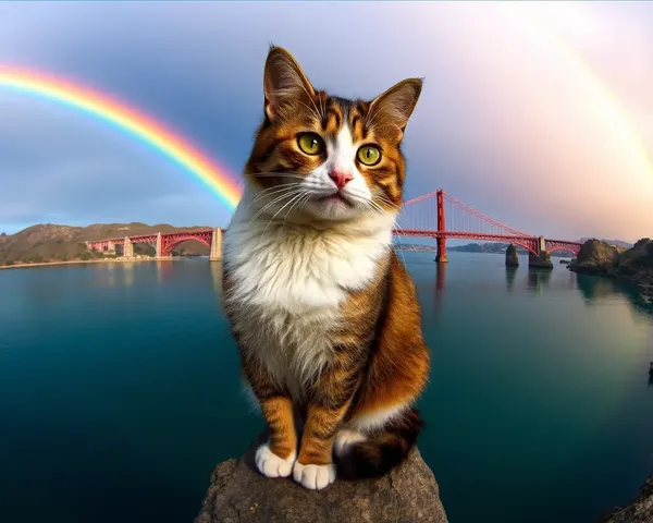 Images du pont arc-en-ciel d'un voyage de chat