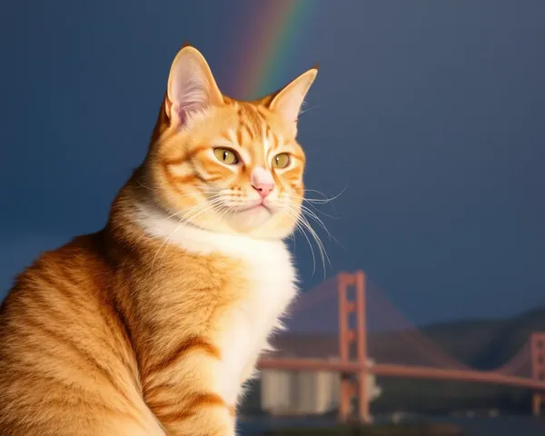 Images du voyage du chat à travers le pont de l'arc-en-ciel