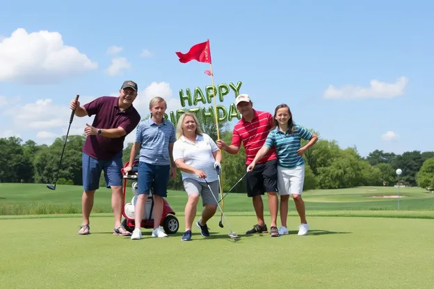 Joyeux Anniversaire golf, photos avec gâteau de golf