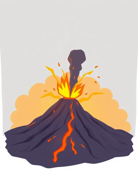 L'image de cartoon d'un volcan qui éclate en flammes