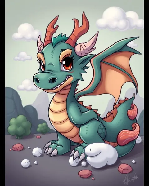 L'image de cartoon de dragon dévoile un personnage de fantasy vif