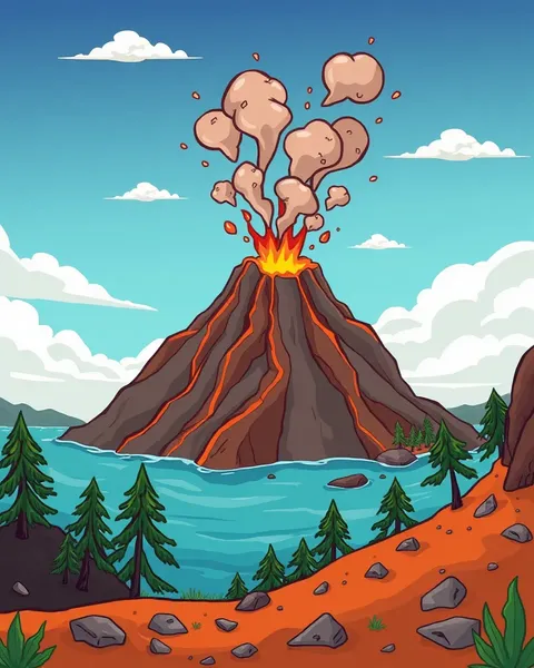 L'image de cartoon du volcan dépeint le flux de lave descendant