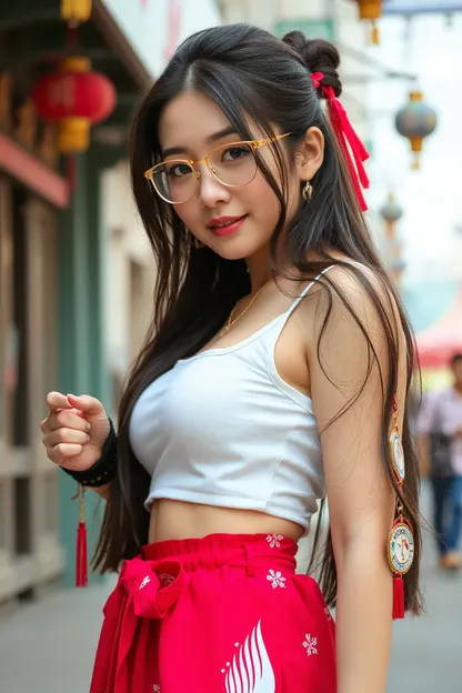 La Fille Asiatique Mène le Marche