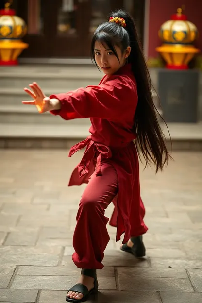 La Fille de Kung Fu puissante et ses coups de pied et de poing