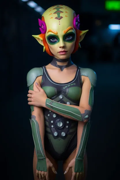 La déclaration de mode intergalactique de la fille vêtue d'un costume d'alien