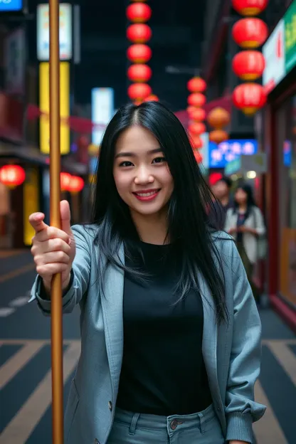 La fille asiatique dirige la brigade