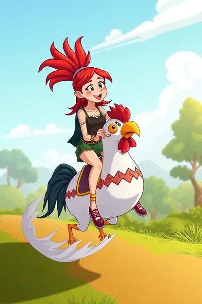 La fille aux cheveux roux monte un cock cartoon d'animation