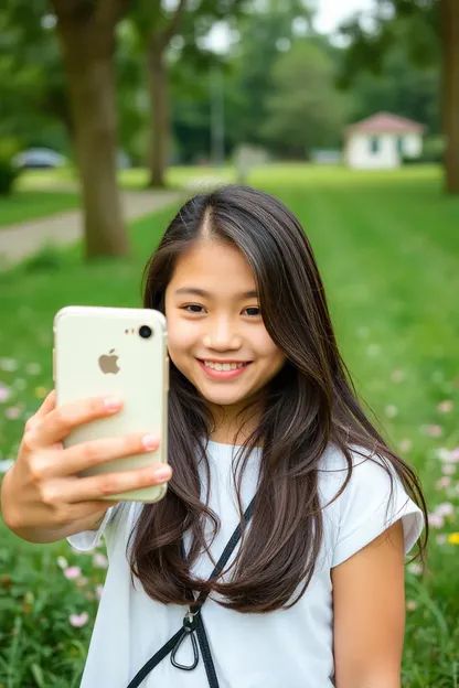 La fille nue prend un selfie