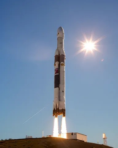 Le Rocket s'élève sous les derniers moments du Soleil