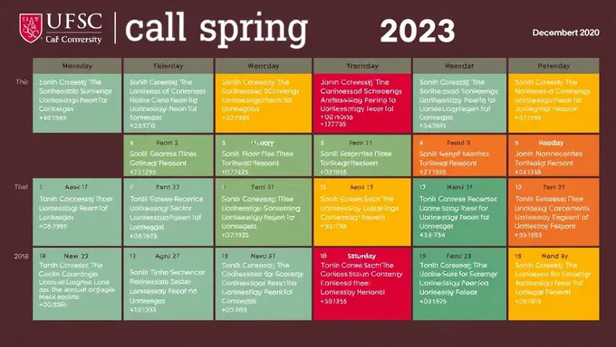 Le calendrier du semestre printemps 2025 de l'UofSC a été publié