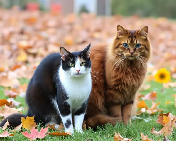 Les chats ajoutent un charme à la scène de photos d'automne