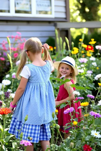 Les filles découvrent les secrets du jardin