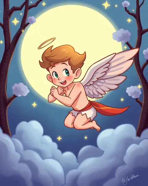 Les images de cartoon de Cupidon présentent des scènes d'amour adorables