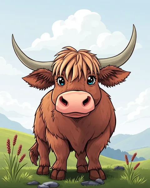 Les images de vaches de Highland de cartoon sont exposées