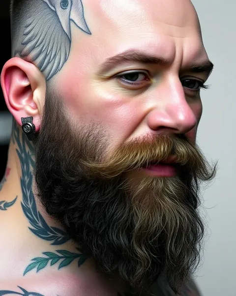 Les tatouages et la barbe du pornstar masculin