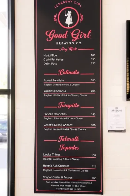 Menu de café de la brasserie Good Girl Brewing Co