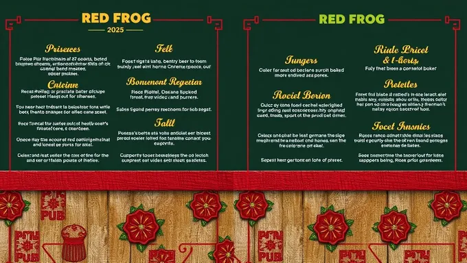 Menu du Red Frog Pub 2025 met en valeur les ingrédients locaux