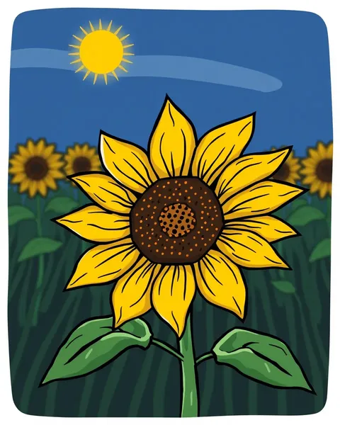 Même image de cartoon d'une fleur de tournesol