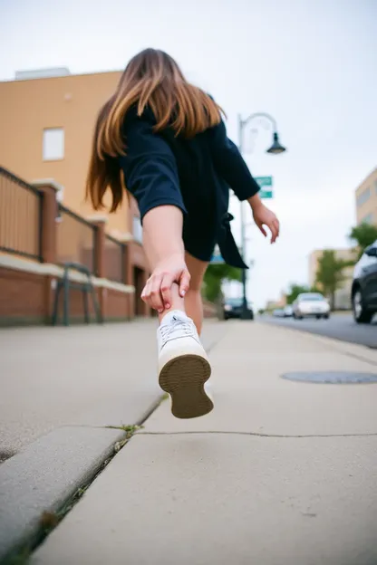 Obstacle du trottoir : situation de chaussure coincée de fille