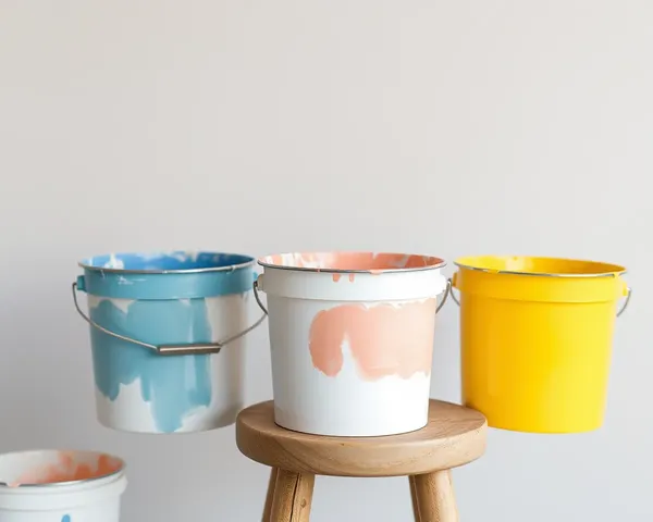 Paint Buckets on a Stool Image PNG - Image PNG de pinceaux de peinture sur un tabouret