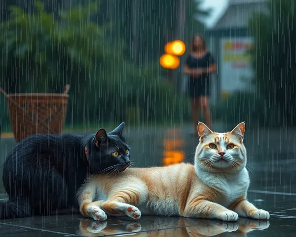 Photo de Chat et de Chiens qui Pleuvent partout à l'extérieur