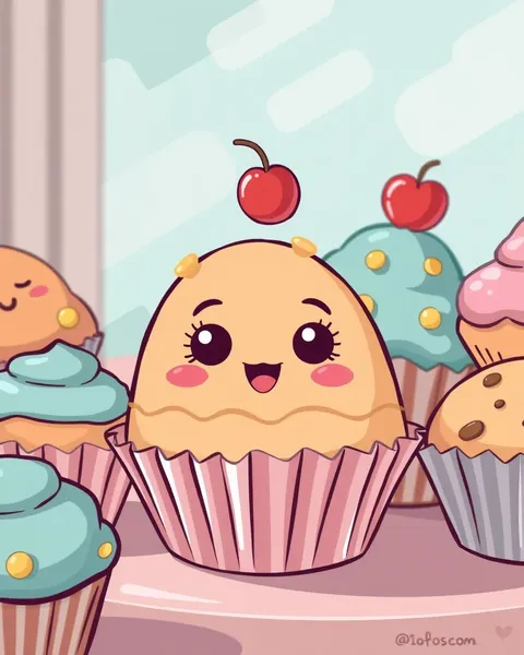 Photos de muffins en cartoon : aliments cuits colorés en illustrations