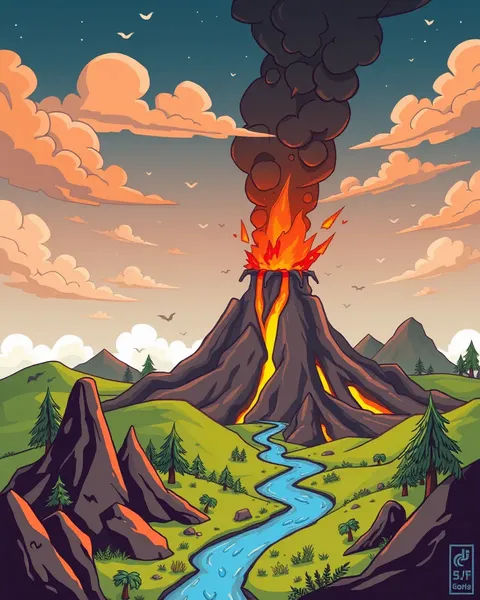 Photos de volcan de cartoon colorées pour le divertissement des enfants