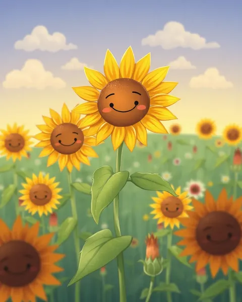 Pictures de cartoon de fleurs de tournesol dans un style whimsical