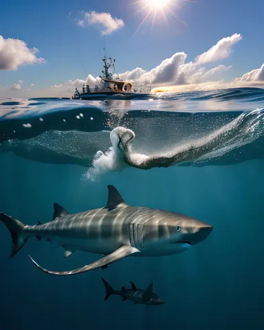 Requin déclenchent la frénésie dans les eaux profondes de l'océan bleu