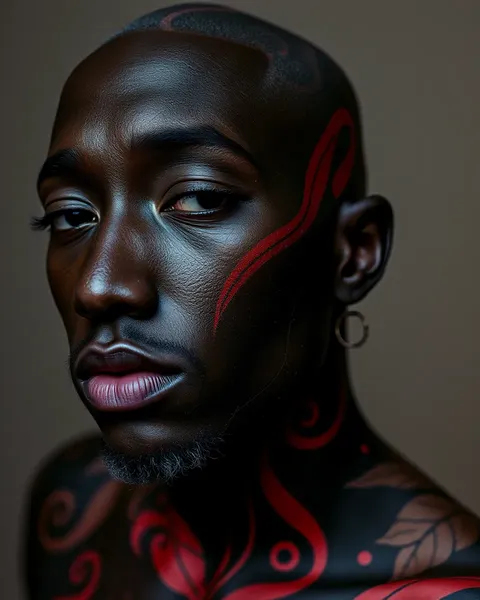 S'embrasser la peau sombre et les tatouages de couleur