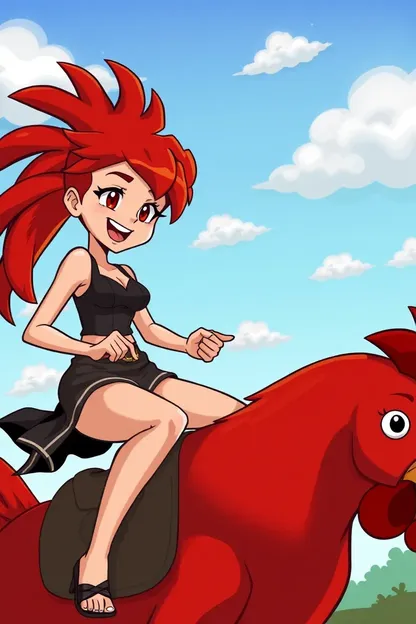 Scène de Cartoon de Cavalerie de Cock Rouge Cheveux Roux de Fille