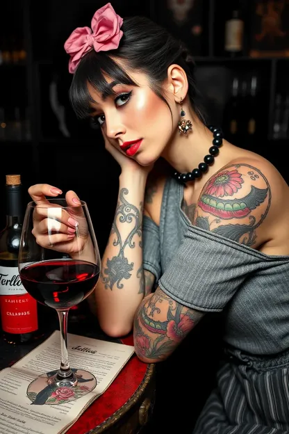 Soirée de vin et fromage de la fille aux tatouages