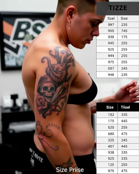 Tableau de taille de tatouage pour guide de mesure de l'art du corps