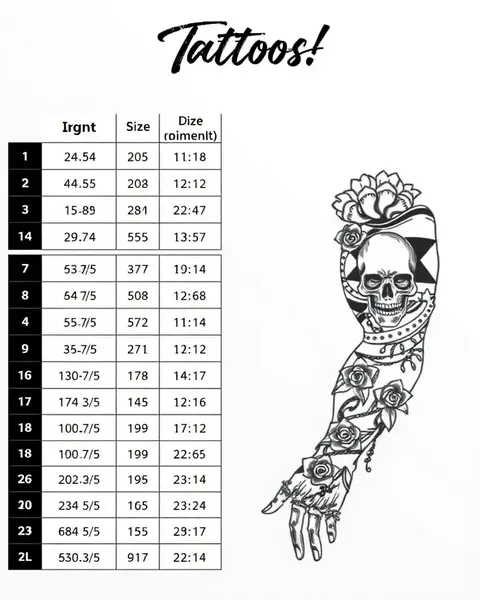 Tableau de taille pour les tatouages : Guide de taille pour l'art custom