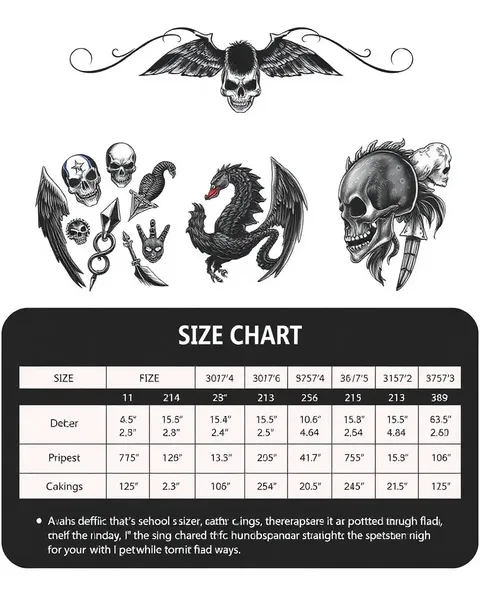 Tableau de taille pour tatouages : tableau de taille pour l'encre corporelle