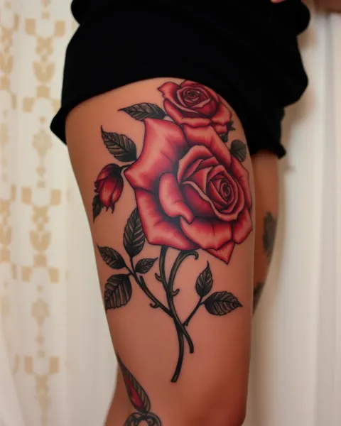 Tatouages de roses sur le site de la cuisse