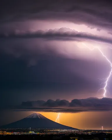 Tempête dramatique entoure le mont Fuji